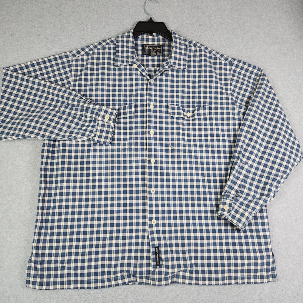 Abercrombie & Fitch Button Down Mens L Blue Plaid Reliable Outdoor Goods Cotton